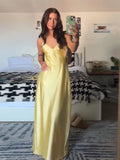 SHOPMOCHO-Yellow Elegant Stain Women's Sling Dress Sexy Backless Sleeveless V Neck High Waist Evening Gown Summer Chic Lady Partywear 2025