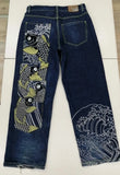SHOPMOCHO Japanese Retro Selvedge Jeans Man Y2K High-end Brand Natural Indigo Dip Dyeing Harajuku Mopping Pants