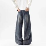 SHOPMOCHO Women's Loose Straight Leg Jeans Elastic High-End Feel  European Fashion Embroidered Flower Trendy Versatile Wide Leg Jeans