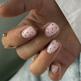SHOPMOCHO Fashion Dark Brown White Polka Dot Wearable Nail Art Fall Winter Chic Fake Nails Detachable Finished False Nails Press on Nails