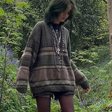 Shopmocho Dourbesty 2000s Vintage Sweater Y2K Women Casual Striped Long Sleeve Round Neck Preppy Style Pullover Tops Retro Grunge Knitwear