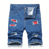 SHOPMOCHO Summer Slim Stretch Men Short Jeans Fashionable Retro Patchwork Denim Shorts Streetwear Cotton Cargo Shorts Male
