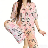 SHOPMOCHO Cute Elephant Strip Print Women's Pajama Set Sleepwear Loungewear Y2K Korean Style Sweet Kawaii Summer New Casual Pajamas Set