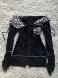 SHOPMOCHO Y2k Harajuku Retro Leopard Black Sportswear Hip Hop Slim Fit Spicy Girl Retro Multi Functional Hoodie Gothic Punk Zipper Hoodie