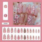 SHOPMOCHO 24Pcs Peach Blossom Press on Nails Cat's Eye Nude Glitter False Nail for Women&Girl Spring and Summer Detachable Wearable Nail