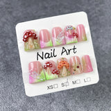 Shopmocho Y2K Retro Handmade Duck False Nails Nude Pink French Tips with Handcrafted Mushroom Aurora Butterfly Pearl Design Fake Nail