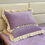SHOPMOCHO Solid Color Autumn and Winter Thickened Pillowcase Milk Velvet Embroidered Pillowcase with Lace Design