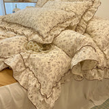 SHOPMOCHO 2/3Pc Korean Princess Style Floral Ruffles Bedding Set Single Queen Size Soft Skin-friendly Washed Cotton Duvet Cover Pillowcase