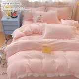 SHOPMOCHO 3 Piece Sheet Set  pink bowknot embroidery Quilt Set ， comfortable embroidery  Bedding Set Bedspread for All Season