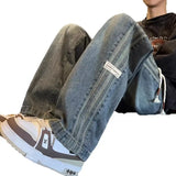 SHOPMOCHO Three bar American retro jeans men's spring and autumn new style high street elastic waist loose casual men's straight leg long
