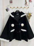 SHOPMOCHO Black Cape Coat Women Winter Loose Hooded Zipper Overcoat Fashion Elegant Casual Gothic Christmas Shawl Clothes