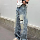 SHOPMOCHO Men's Jeans Man Pants Heavy Duty Washed Multi Pocket Carpenter Style Straight Loose Denim Trousers Casual Fit High Street