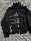 SHOPMOCHO Gothic Black Denim Jacket Metal Toggle Clasp Motorcycle Women Coats Emo Aesthetic Retro Print Punk Windproof Zipper Jacket