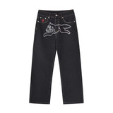 SHOPMOCHO 2026 Classic Printed Men Straight Denim Pants Loose Fit YKK Zipper Casual Denim Jeans Pants Trousers