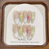 SHOPMOCHO 10Pcs Handmade Nude Color Press On Nails Sparkling Cat-Eye Cherry Star Marine Elements Sequins Cute Girlish Nail Suitable Summer
