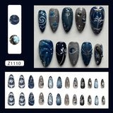 SHOPMOCHO 24pcs Y2k Almond Fashion Fake Nails Moon Star Style Swan Pattern Sweet Cool Press On Nails Full Cover Detachable False Nail