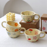 Shopmocho Ceramic Mugs Coffee Cups Hand Pinched Irregular Flower Milk Tea Cup Ins Korean Style Oatmeal Breakfast Mug Drinkware Kitchen