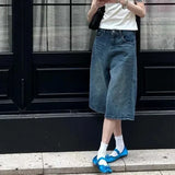 SHOPMOCHO 2026 Summer High Street Women Baggy Thin Jeans Female High Waist Capri Pants Girls Solid Color Leisure Denim Shorts