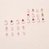 Shopmocho Short Round Head Fake Nails Sweet Strawberry Cherry Flower Bowknot Printed 24Pcs Summer Press On Nails for Girls DIY Manicure