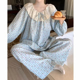 SHOPMOCHO Women's Sweet Print Pajamas Set Long Sleeve Top And Trousers 2 Piece Sleepwear Autumn Casual Loose Lace Loungewear