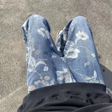 SHOPMOCHO Printed Jeans 2025 Spring Korean Style Mens New Floral Denim Pant High Street Loose Straight Couples Trousers baggy hosen herren