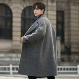 SHOPMOCHO 2025 Fall Winter New Double Faced Wool Overcoat Men Loose Collar High End Men Outerwear Mid Long Length Fashion Coat Blend Mens