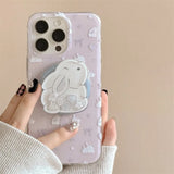 Shopmocho Cute Cartoon Rabbit Quicksand for Magsafe Griptok Holder Phone Finger Ring Stand Support for IPhone 15 Girl Bracket