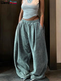 SHOPMOCHO Weird Puss Y2K Casual Wide-Leg Pants Women Autumn Loose Simple Basic Pocket High Waist Trousers Corduroy Streetwear Long Bottoms
