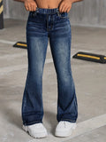 SHOPMOCHO Girls' School-Style Fashion Wide-Leg Jeans, Elastic Waist and Comfortable Fabric, Suitable for All Seasons to Wear.