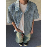 SHOPMOCHO Summer Short Sleeved Shirt Men Fashion Retro Plaid Shirt Men Streetwear Korean Loose Vintage Casual Shirts Mens Large Size 5XL