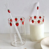 Shopmocho 300ml Strawberry Cute Glass Cup With Straw Creative Transparent Water Cup Student Milk Heat Resistant Glass Nana