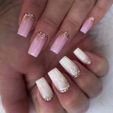 Shopmocho 24Pcs Long Coffin Leopard Print False Nails with Glue Sweet Cool Diamond Fake Nail Set Floral French Press on Wearable Nail Tips
