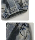 SHOPMOCHO Korean Children's Jeans Loose Straight Pants Wide Leg Cargo Pants for Boys Girls New Spring Autumn Kid's Denim Pocket Trousers
