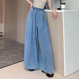 Shopmocho 2025 Autumn New Loose-Fit Plus Size Women's Jeans Slimming Wide-Leg Ground-Length Simple Style Casual Ladies Pants