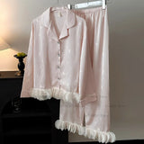 Shopmocho 2025 New Japanese Sleepwear Women's Summer Pajamas Long Sleeve Pajamas Set Ladies Satin Cute Home Clothes Two Piece Set