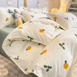 Shopmocho Ins Style Duvet Cover Set with Flat Sheet Pillowcases Cute Orange Cherry Crow Printed Single Double Queen Size Girls Bedding Kit