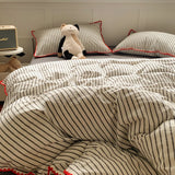 SHOPMOCHO 100% Cotton Stripe Bedding set Duvet Cover Set with Pillowcase housse de couette Quilt Cover set King Size
