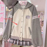 Shopmocho Japan Subculture Hooded Sweatshirt Women Single Breasted Long Sleeve Patchwork Coat Preppy Style Sweet Fall Casual Outwear