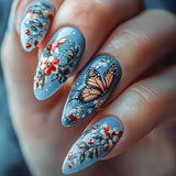 Shopmocho 24pcs Cute Cartoon Fake Nail Tips Oil Painting Series Printed Almond Press On Nail Sweet Cool Charming False Nail For Spicy Girl
