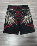 SHOPMOCHO Y2K Baggy Denim Jorts White Tribal Embroidery Wide Leg Jean Shorts Gothic Hip Hop Streetwear