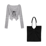 SHOPMOCHO Korean Two Piece Set Lace-up Cardigan with Cami Women's Sexy Slim Y2K Crop Long Sleeve Criss Cross Knit Tops Acubi Outfit