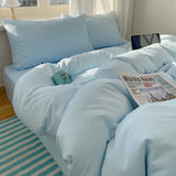 SHOPMOCHO Cotton Bedding Set 4pcs with Solid Bed Sheet Duvet Cover Pillowcases Single Couple Bedsheet King Queen Double Twin Size