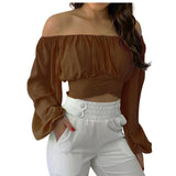SHOPMOCHO Off Shoulder Shirts Puff Long Sleeve Y2K Crop Tops Summer Clothes Women 2026 Black White Blouse Bandage Elegant Sexy Women Shirt