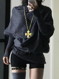 SHOPMOCHO 2000s Korean Fashion Slim Batwing Sleeve Autumn Sweaters Y2k Pure Color Subculture Casual Long Sleeve Pullovers Sweaters Chic