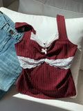 SHOPMOCHO Y2K summer fashion new patchwork lace bow decoration pure desire vest, versatile top for wearing outside