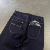 SHOPMOCHO Retro Black Jeans Trendy Disc Embroidery Streetwear Men Women Fashion Wide Leg Pants Hip Hop Harajuku Casual Loose Trousers