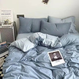 SHOPMOCHO Bedding Set Ins Ambiance Blue Coffee Grid Mixed With Washed Cotton Minimalist Four Piece Set Fitted Sheets Duvet Cover