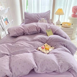SHOPMOCHO Ins-style Class A ultra-soft double-layer yarn washed cotton 4-piece set, cute quilt cover, student dormitory single and double