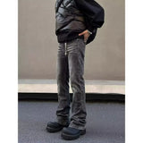 SHOPMOCHO American high street washed black jeans for men stylish and straight cut slim fit elastic micro flared pants