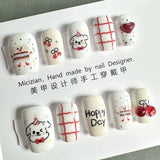 SHOPMOCHO 10Pcs Wearable Cat Eyes Series Short Square Press On Nails Kawaii Cartoon Cat Rabbit Rhinestone Gradients Full Cover False Nails